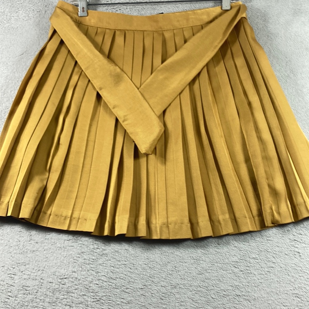 Gap Pleated Skirt Women Size 4 Gold Polyester Sash Tie Lined - Picture 1 of 8